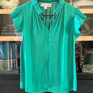 Catherine Malandrino Teal Ruffle Sleeve Blouse